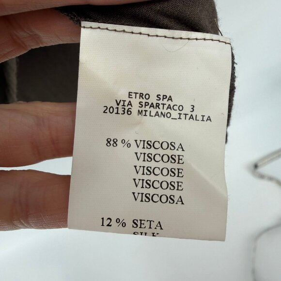 Etro Women's Size 48 Brown Viscose Silk Italian Button Up Blouse - Picture 3 of 6